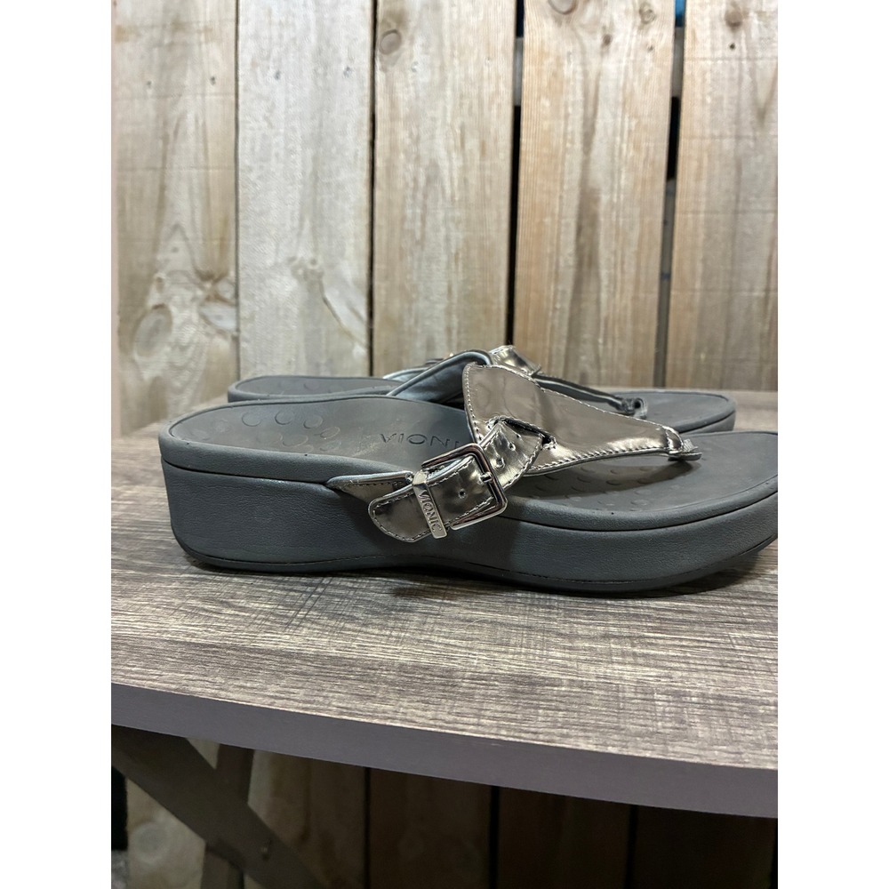 Vionic Cooper Metallic Pewter Platform Thong Sandals Womens 7 Orthotic Comfort - Picture 5 of 7